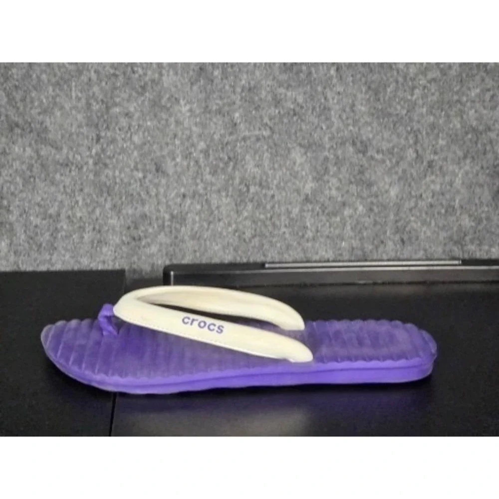 Crocs Purple‎ White Flip Flops Womens Sz 10 Comfort Casual Beach Thong Sandals